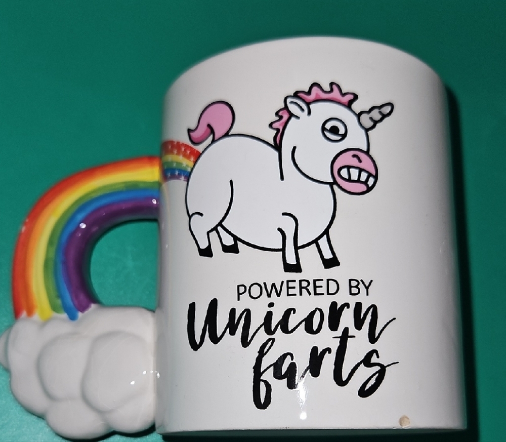 Unicorn Farts White Mug with Rainbow Handle